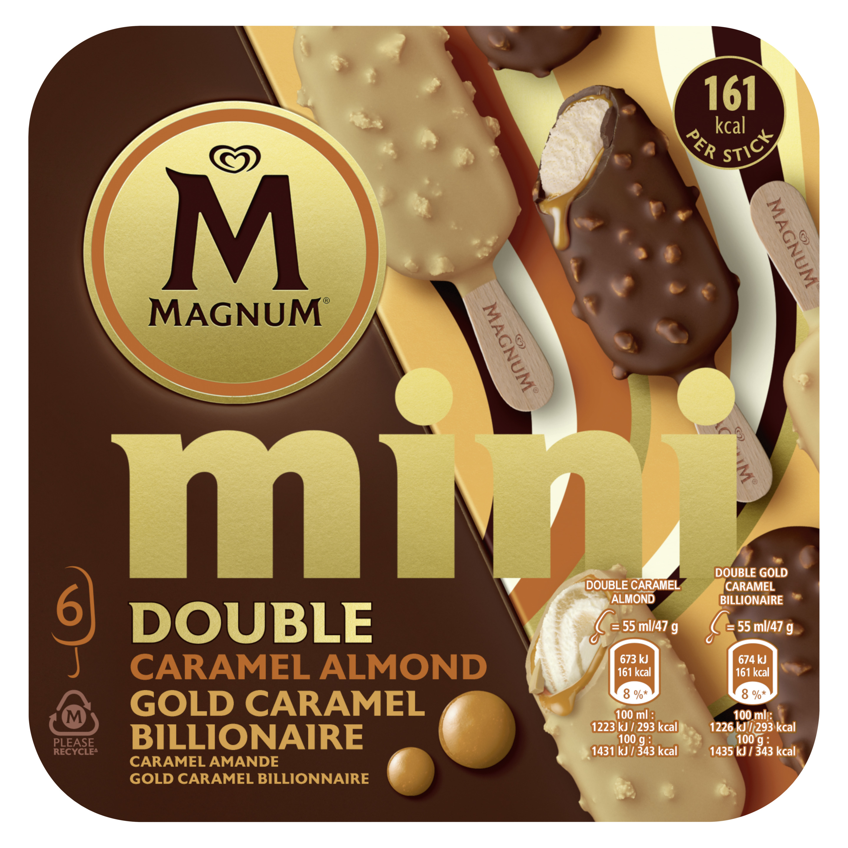 Magnum Mini Double Caramel Almond & Gold Billionaire 6 x 55 ml