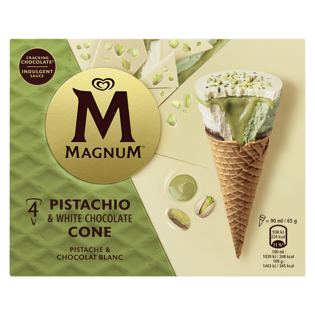 Magnum Pistachio & White Chocolate Cone 4 x 90 ml
